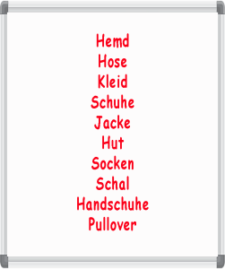 Clothing themed German spelling words