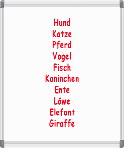 German spelling words about animals