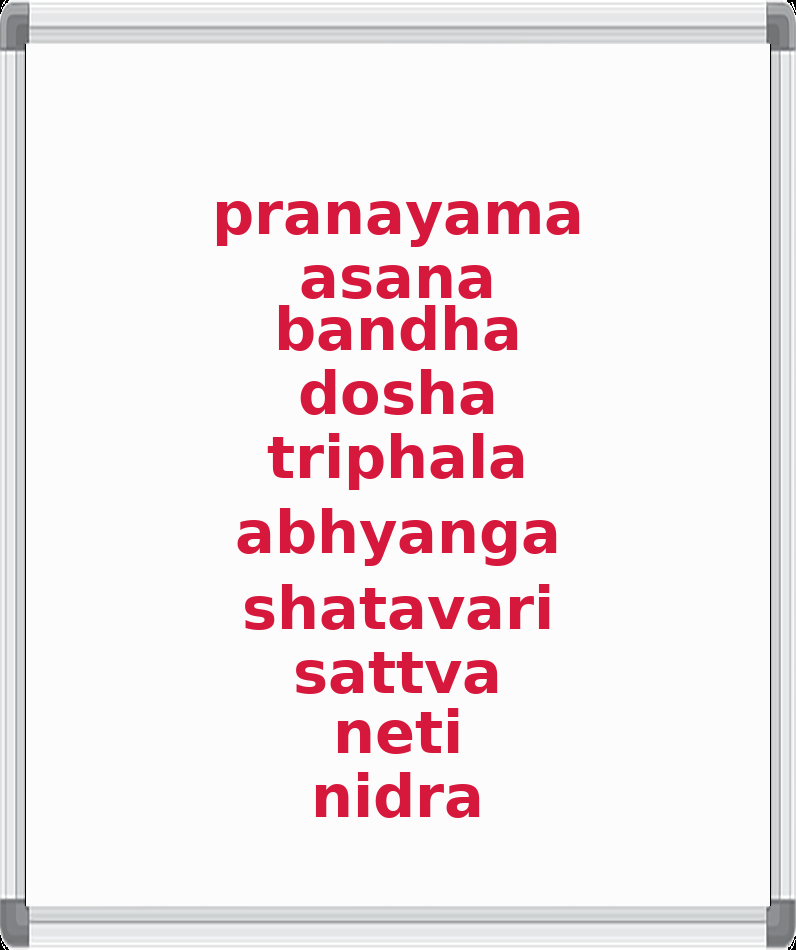 Yoga and Ayurveda spelling list board